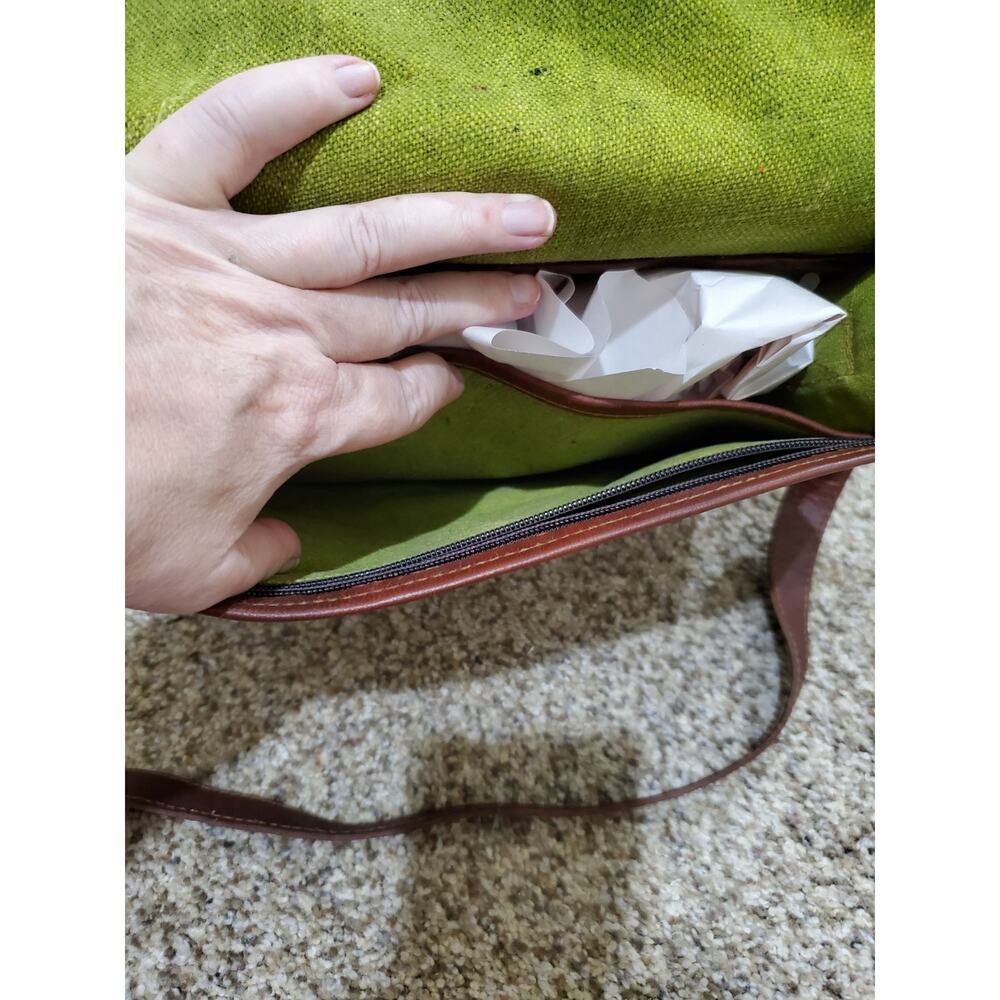 Vintage Brown Genuine Leather Crossbody Messenger Bag Canvas Lining - Picture 9 of 11
